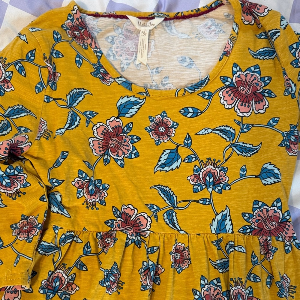 Matilda Jane Yellow Floral Blouse with Blue and Pink Accents